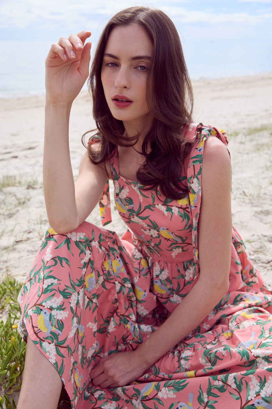 Princess Highway - Yellow Robin Tiered Midi Dress - coral