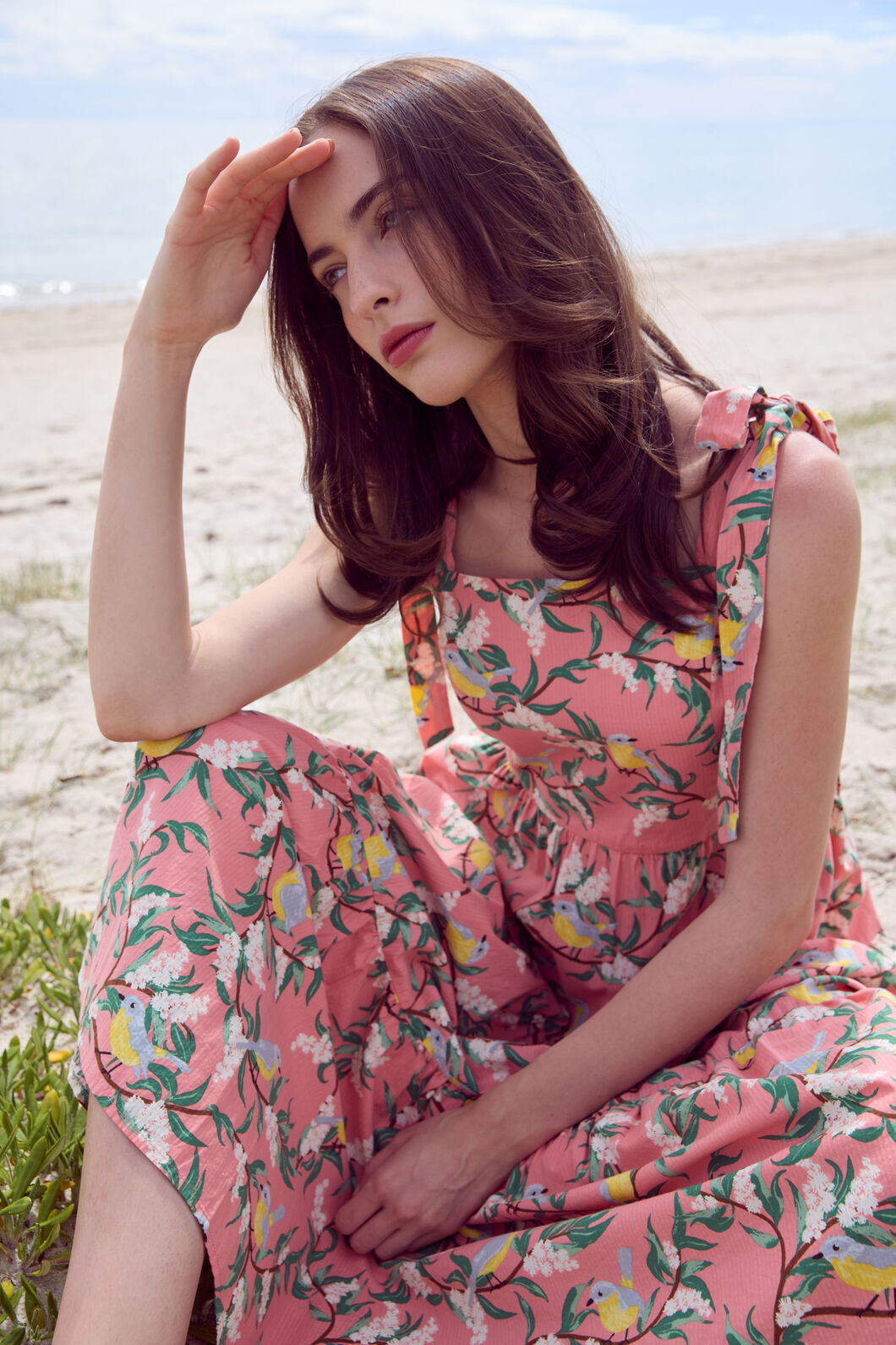 Princess Highway - Yellow Robin Tiered Midi Dress - coral