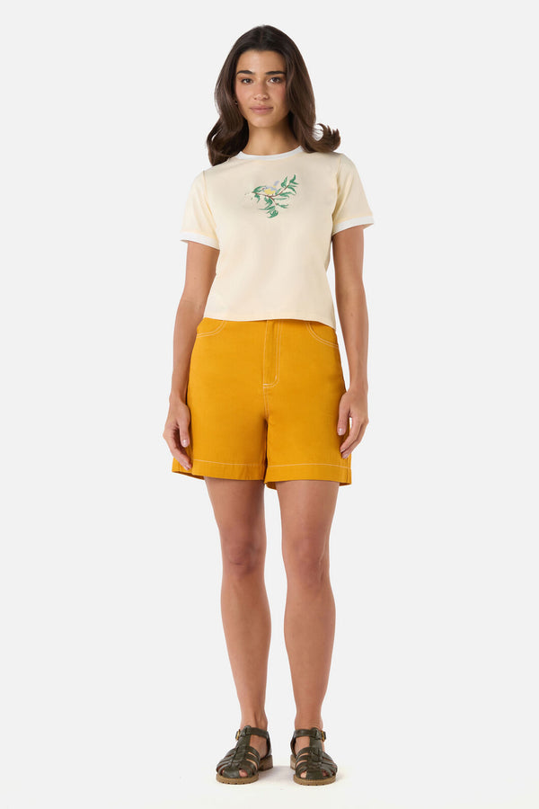 Princess Highway - Yellow Robin Ringer Tee - lemon