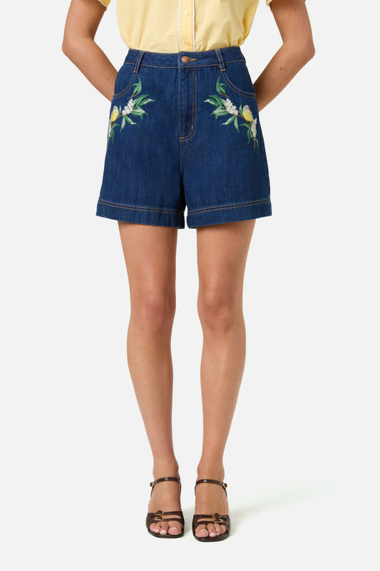 Princess Highway - Robin Embroidered Denim Short - blue-denim