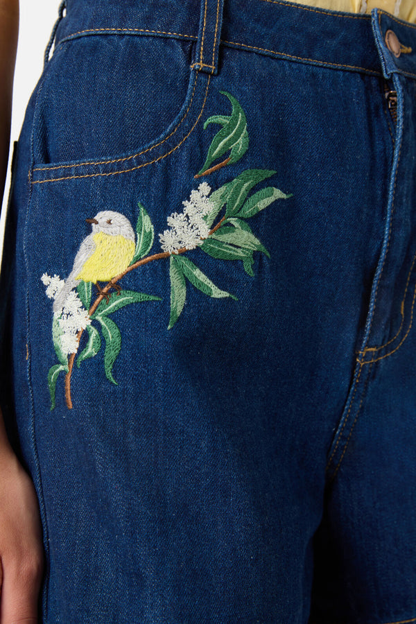 Princess Highway - Robin Embroidered Denim Short - blue-denim