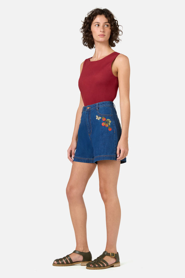 Princess Highway - Tomatoes Embroidered Short - blue-denim