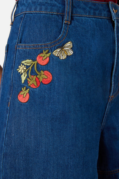 Princess Highway - Tomatoes Embroidered Short - blue-denim