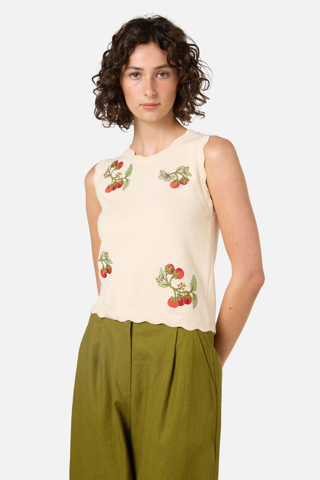 Princess Highway - Tomatoes Embroidered Knit Tank - cream