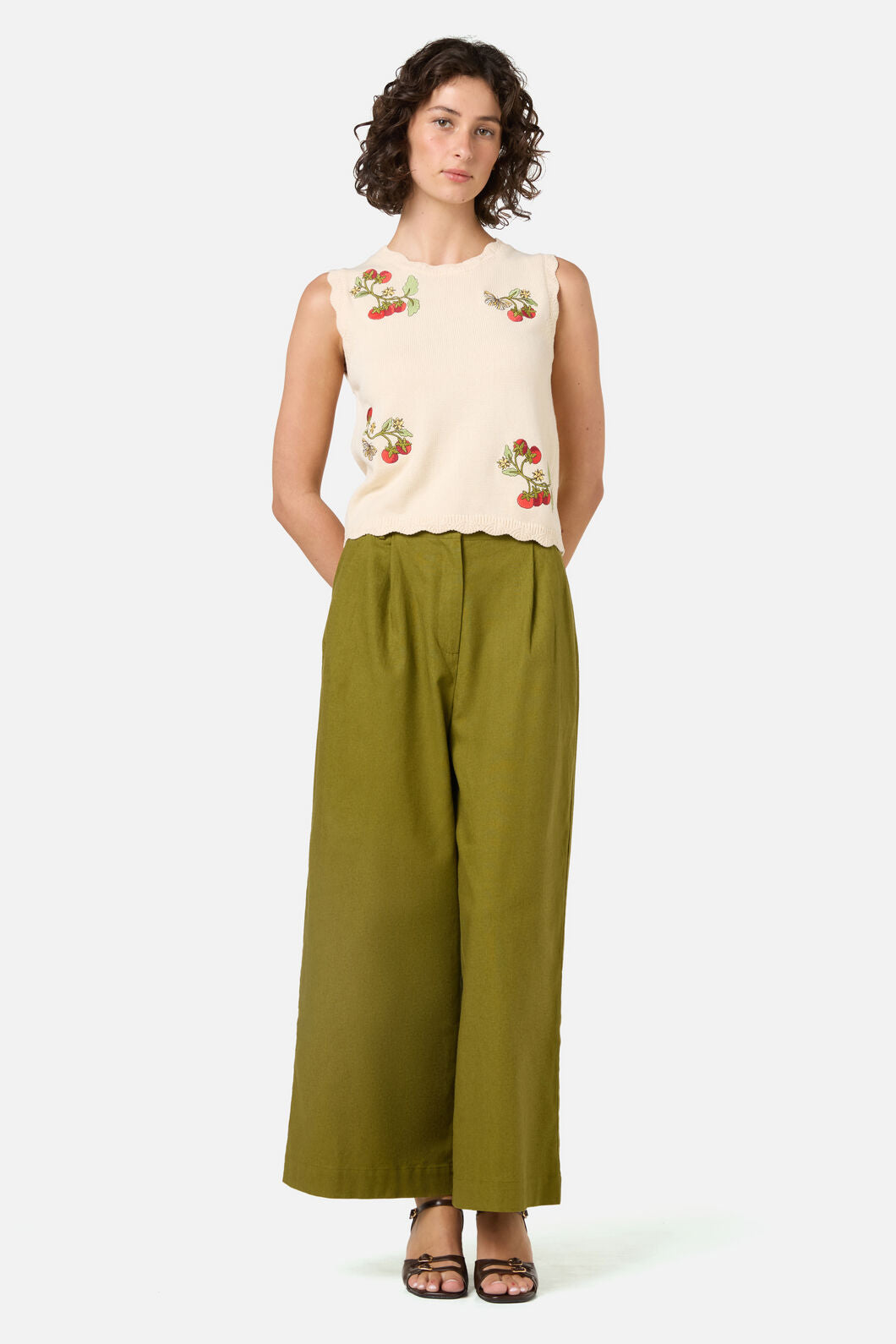 Princess Highway - Tomatoes Embroidered Knit Tank - cream