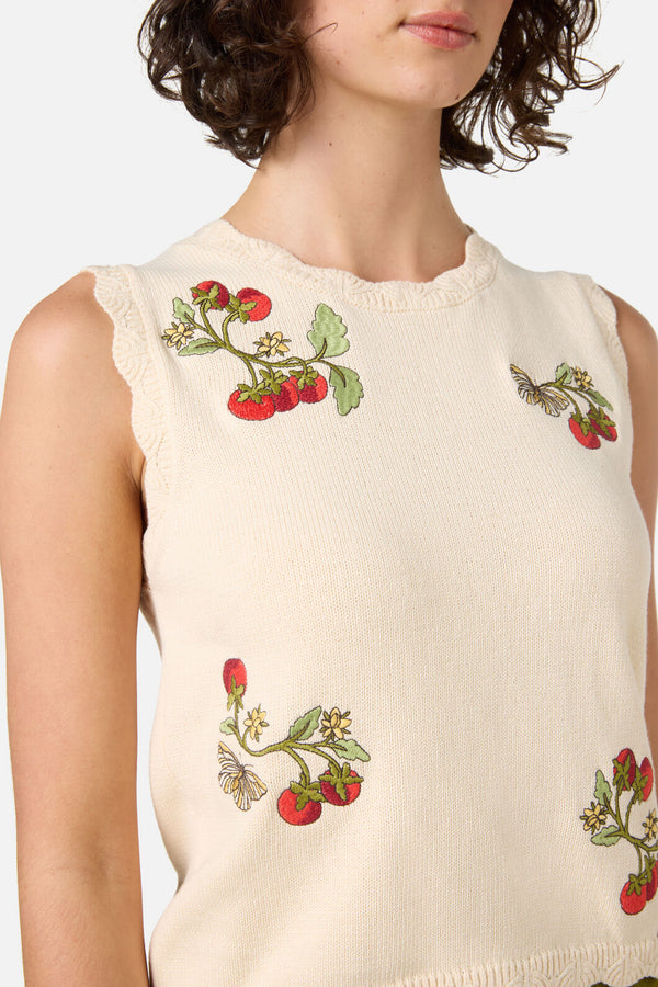 Princess Highway - Tomatoes Embroidered Knit Tank - cream