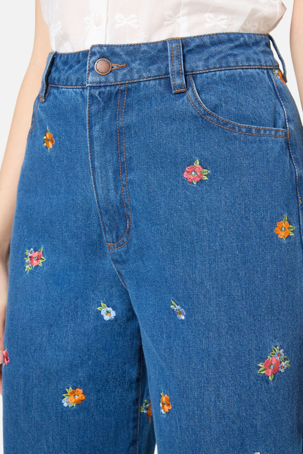 Princess Highway - Floral Embroidered Denim Jeans - blue-denim