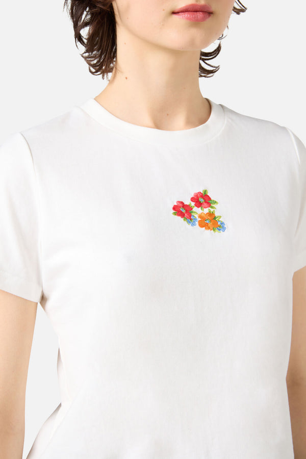 Princess Highway - Floral Embroidered Baby Tee - cream