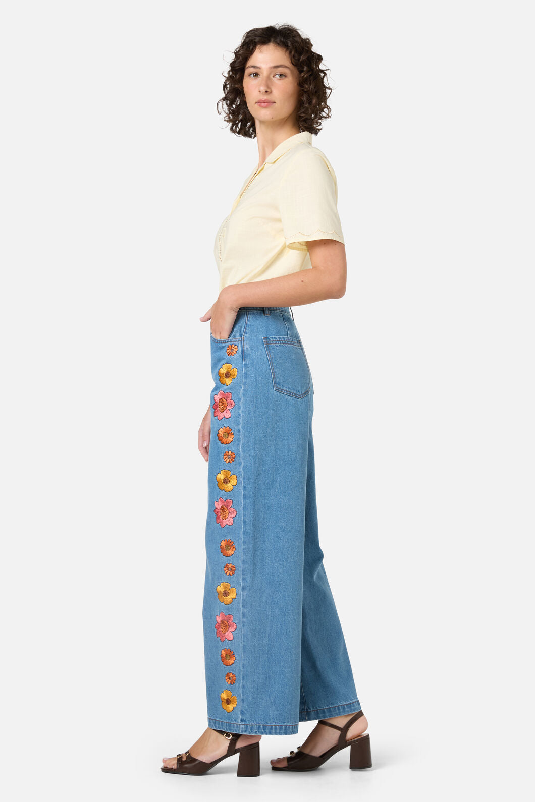 Princess Highway - Retro Bloom Embroidered Jean - blue-denim