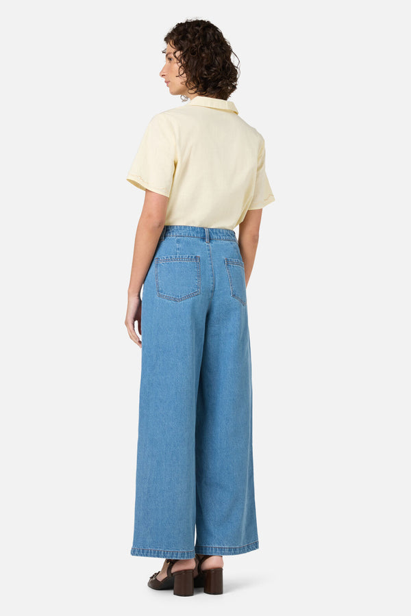 Princess Highway - Retro Bloom Embroidered Jean - blue-denim