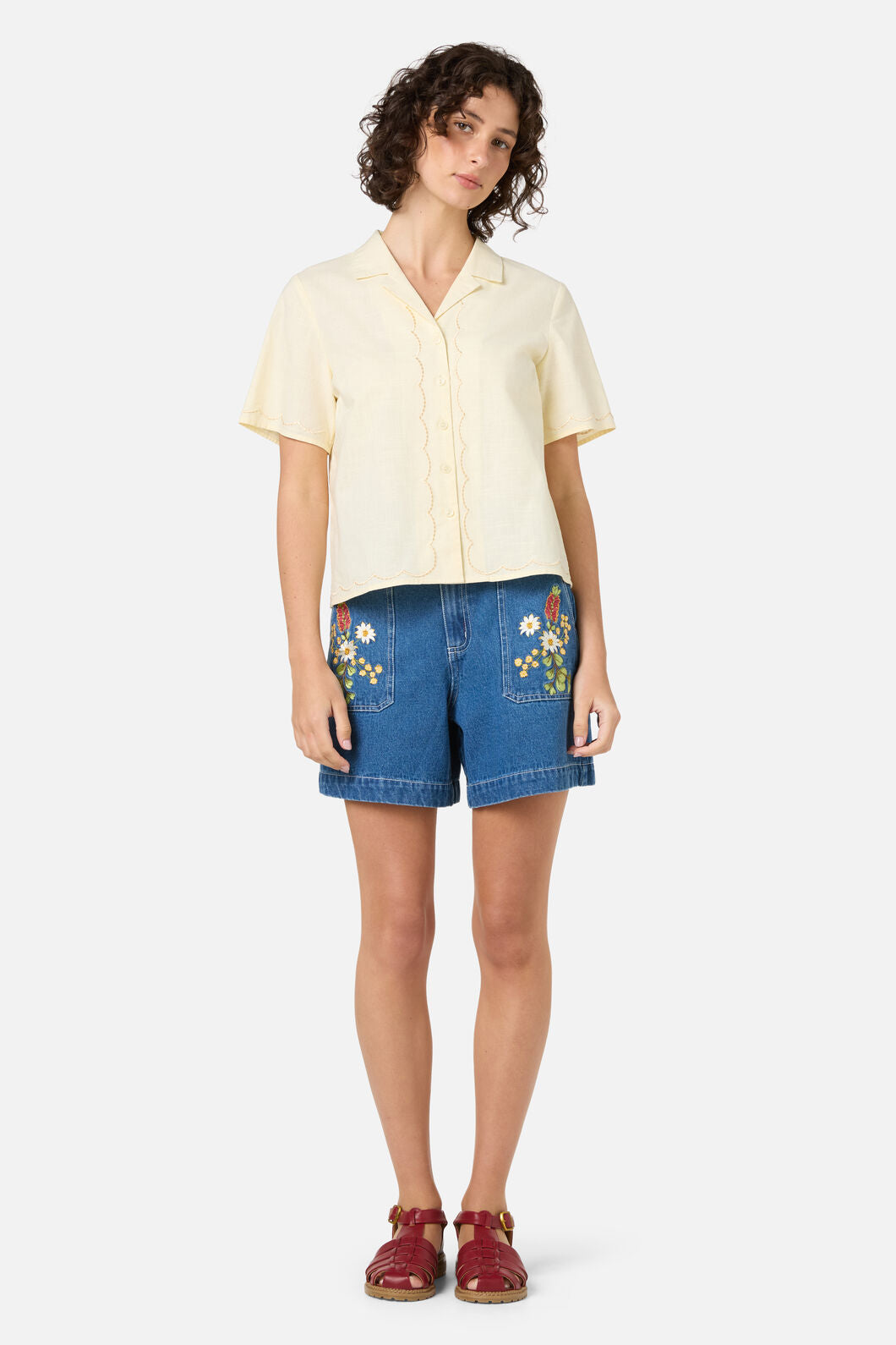 Princess Highway - Scallop Trim Summer shirt - yellow