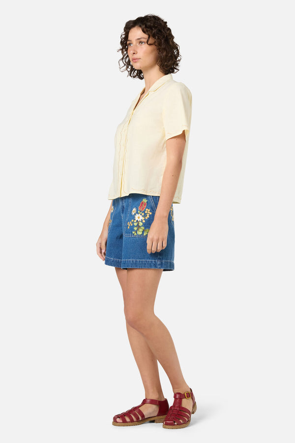 Princess Highway - Scallop Trim Summer shirt - yellow