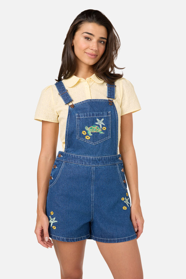 Princess Highway - Turtle Emb Short Overall - blue-denim