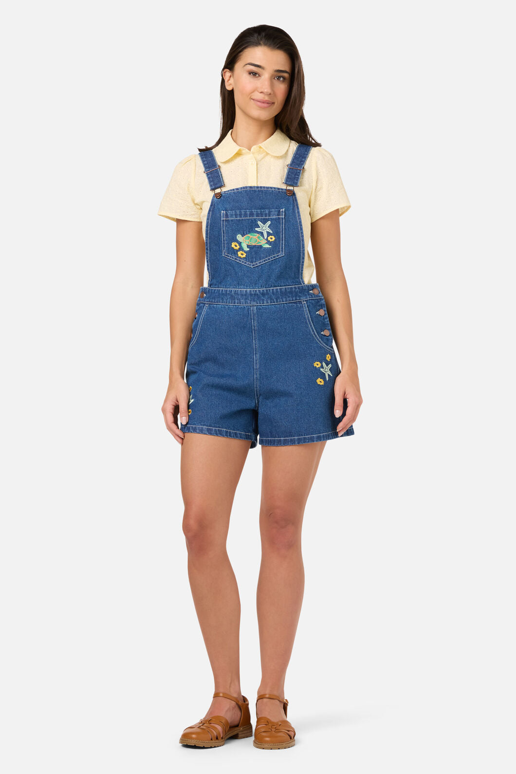 Princess Highway - Turtle Emb Short Overall - blue-denim