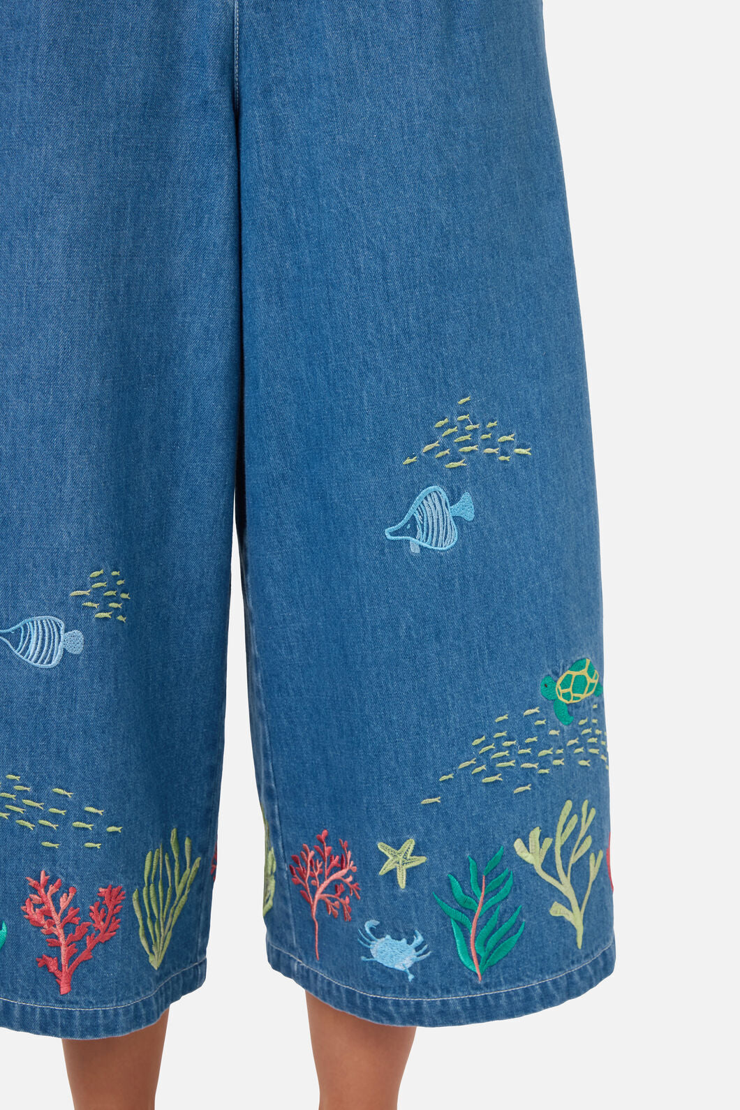 Princess Highway - Sea Embroidered Denim Culotte - blue-denim