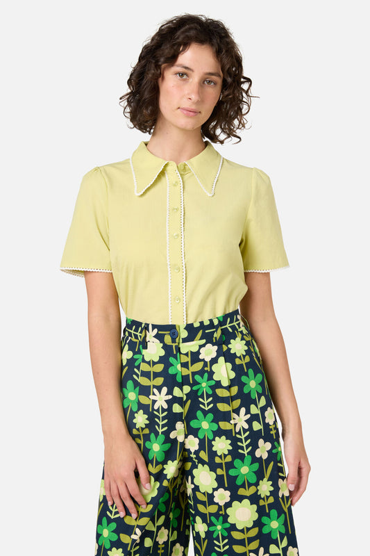 Princess Highway - Lucy Retro Short Sleeve Blouse - green