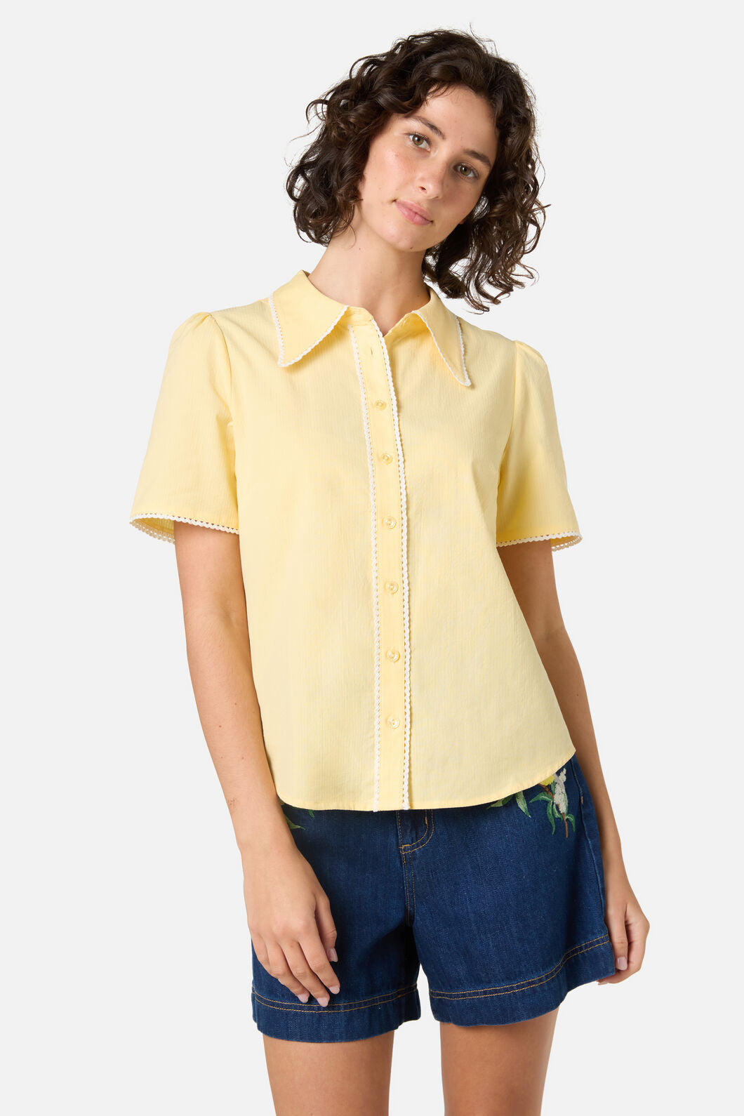 Princess Highway - Lucy Retro Short Sleeve Blouse - lemon