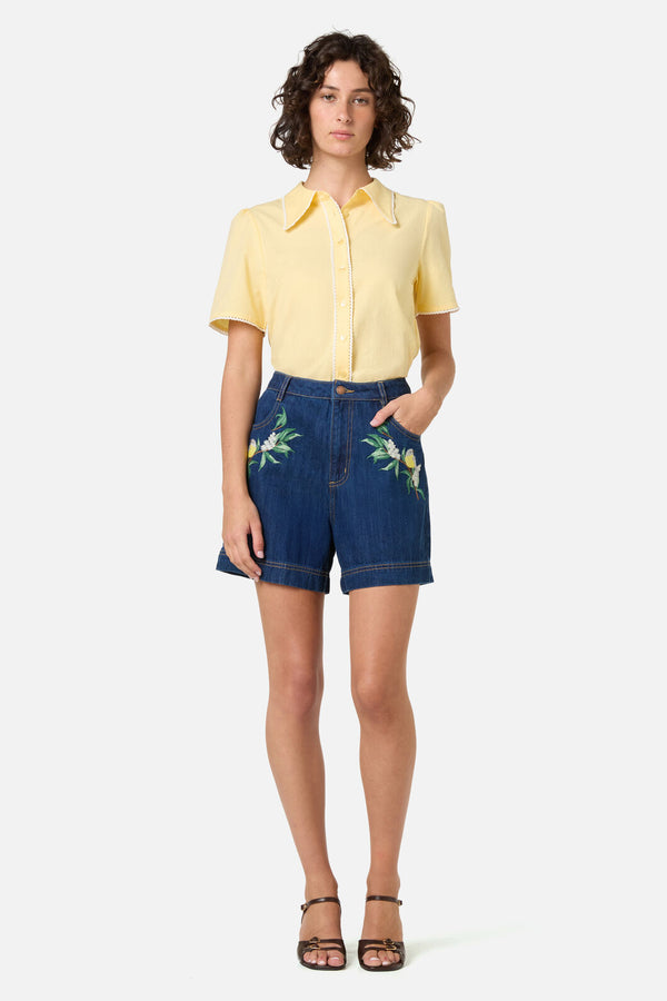 Princess Highway - Lucy Retro Short Sleeve Blouse - lemon