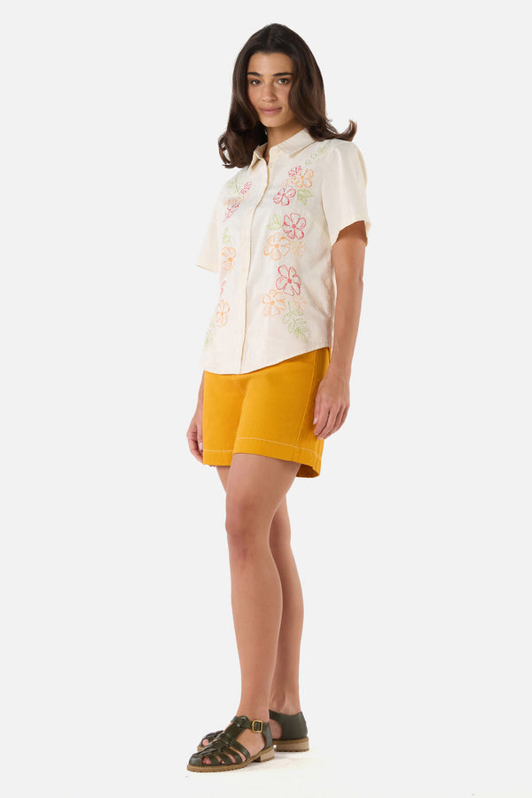Princess Highway - Alexa Flower Embroidered Shirt - cream