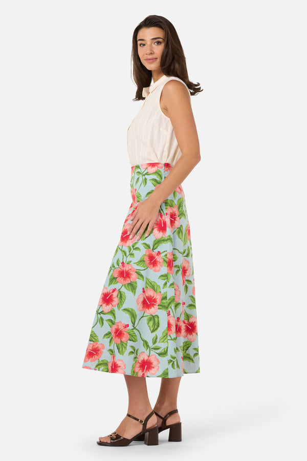 Princess Highway - Hibiscus Summer Midi Skirt - blue