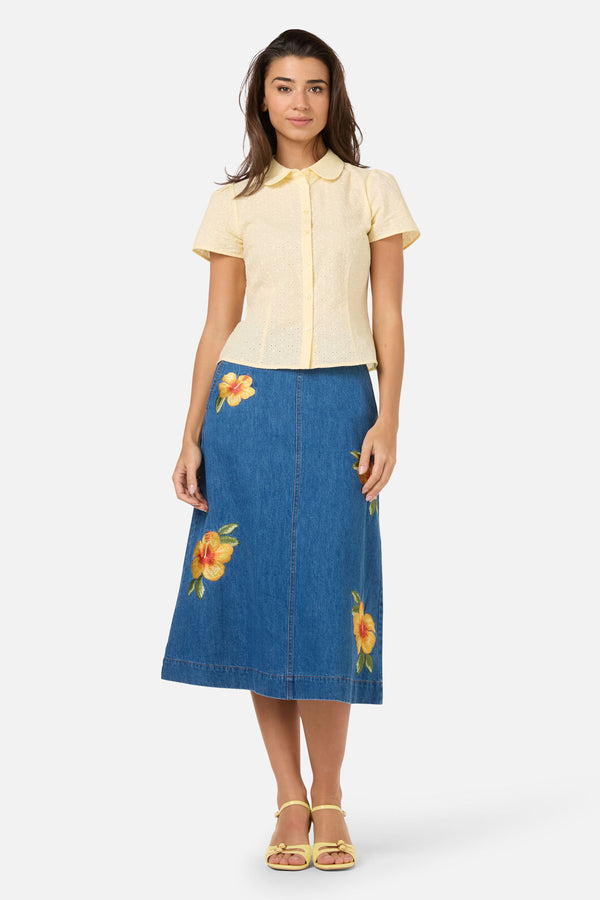 Princess Highway - Anastasia Broderie Blouse - lemon