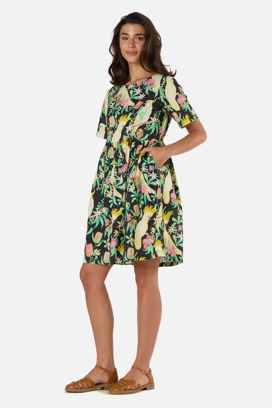 Princess Highway - Cockatoo & Flora Smock Dress - black