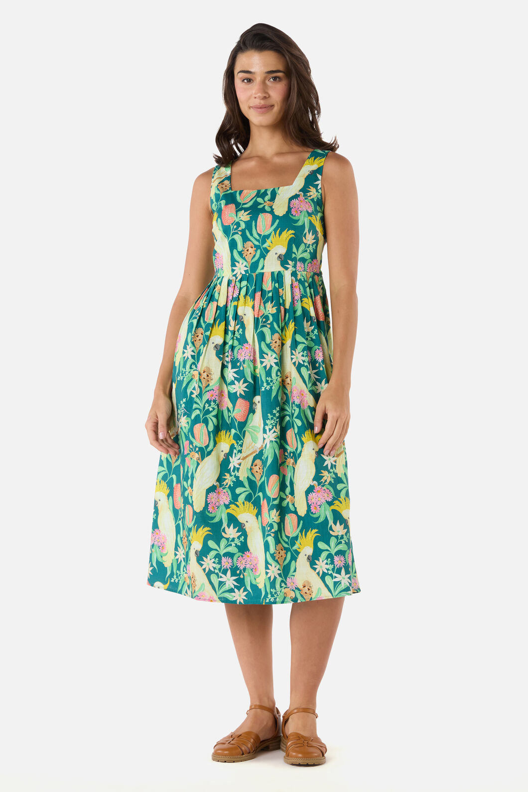 Princess Highway - Cockatoo & Flora Midi Dress - teal