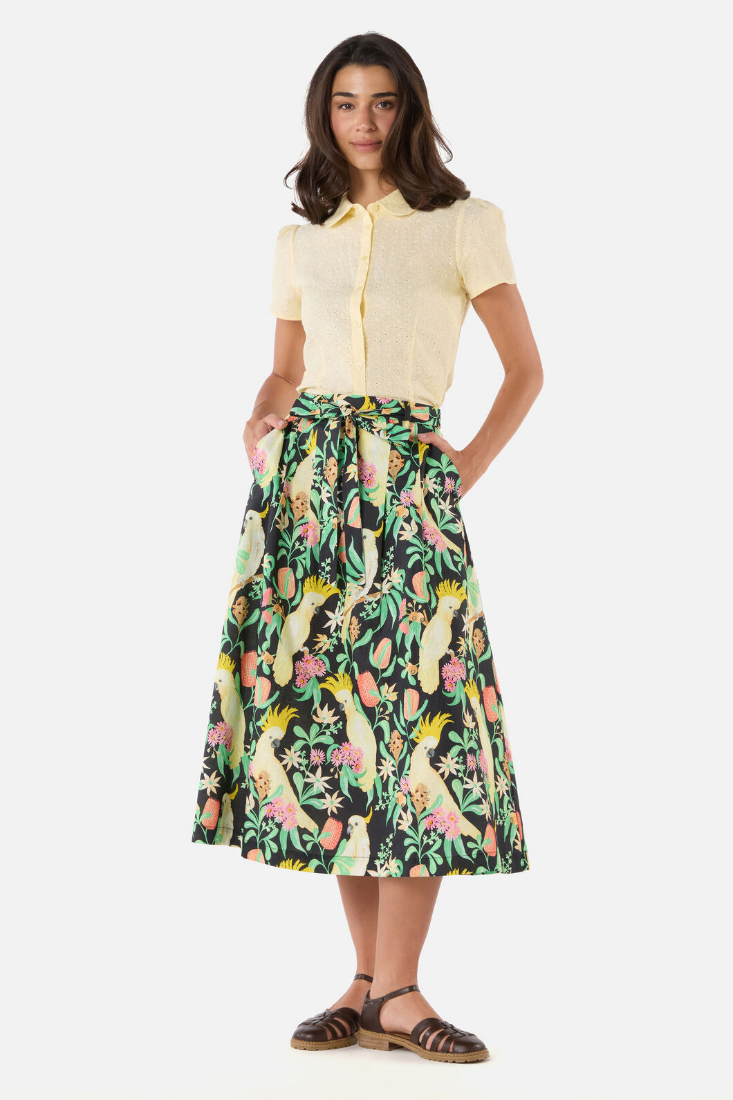Princess Highway - Cockatoo & Flora Midi Skirt - black