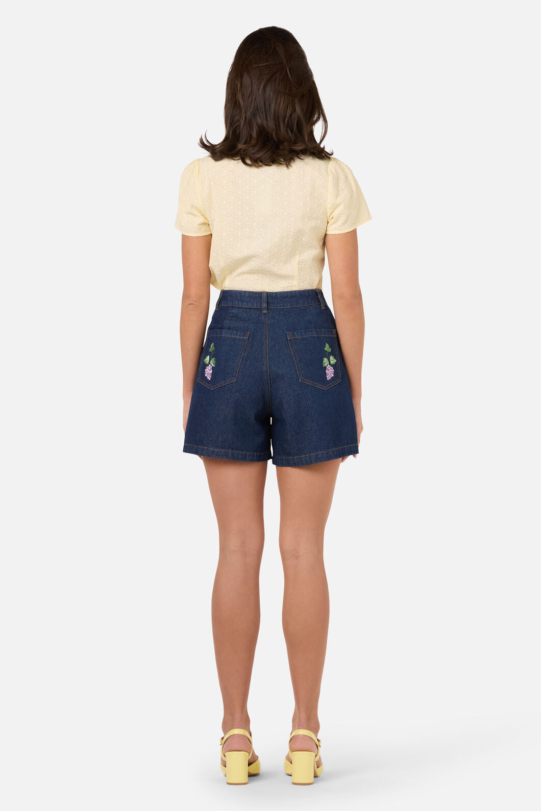 Princess Highway - Grapes Embroidered Denim Short - blue-denim
