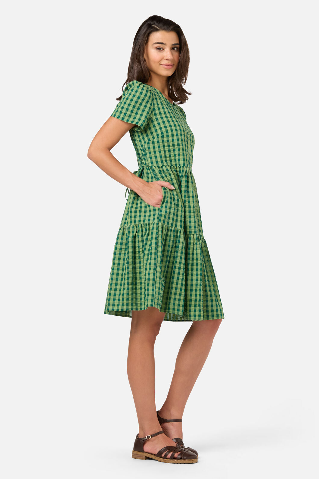 Princess Highway - Margot Check Mini Smock Dress - green