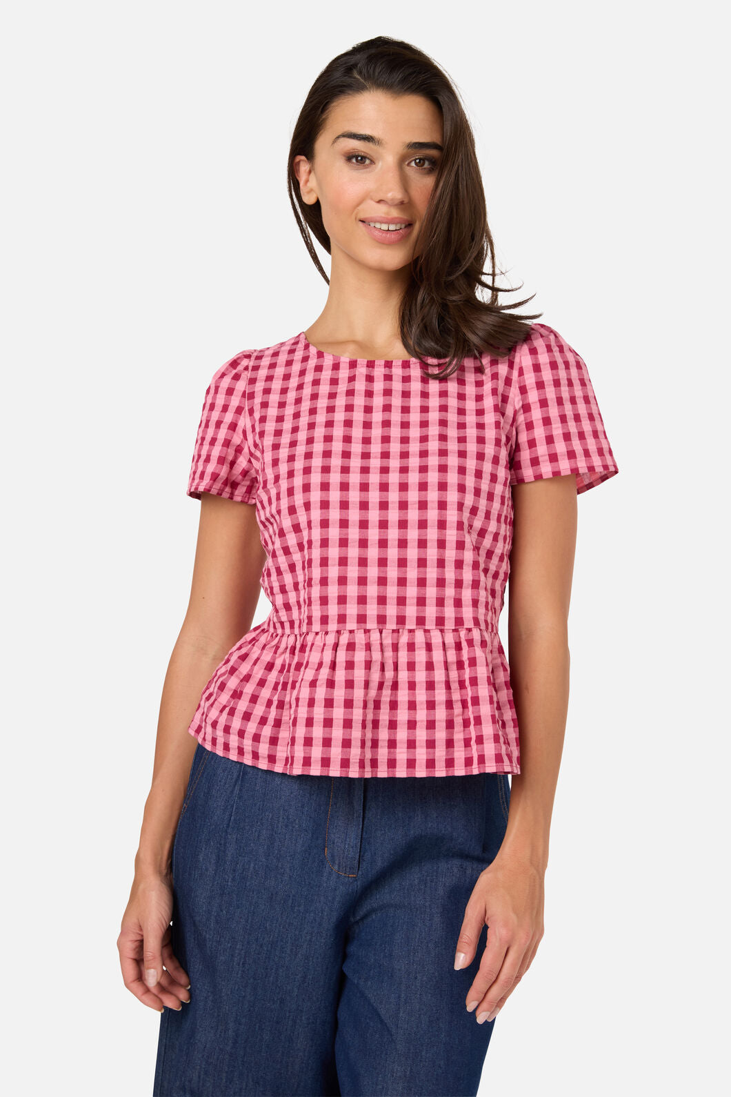 Princess Highway - Margot Check Short Sleeve Top - pink