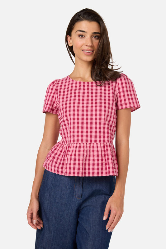 Princess Highway - Margot Check Short Sleeve Top - pink