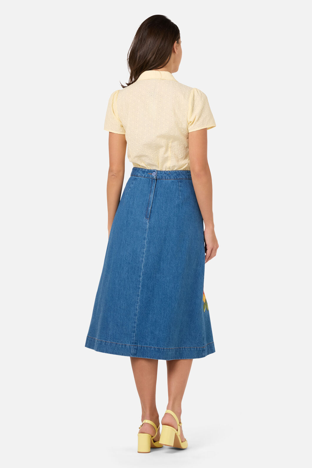 Princess Highway - Hibiscus Emb Denim Skirt - blue-denim