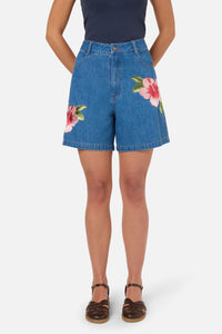 Princess Highway - Hibiscus Emb Denim Short - blue-denim