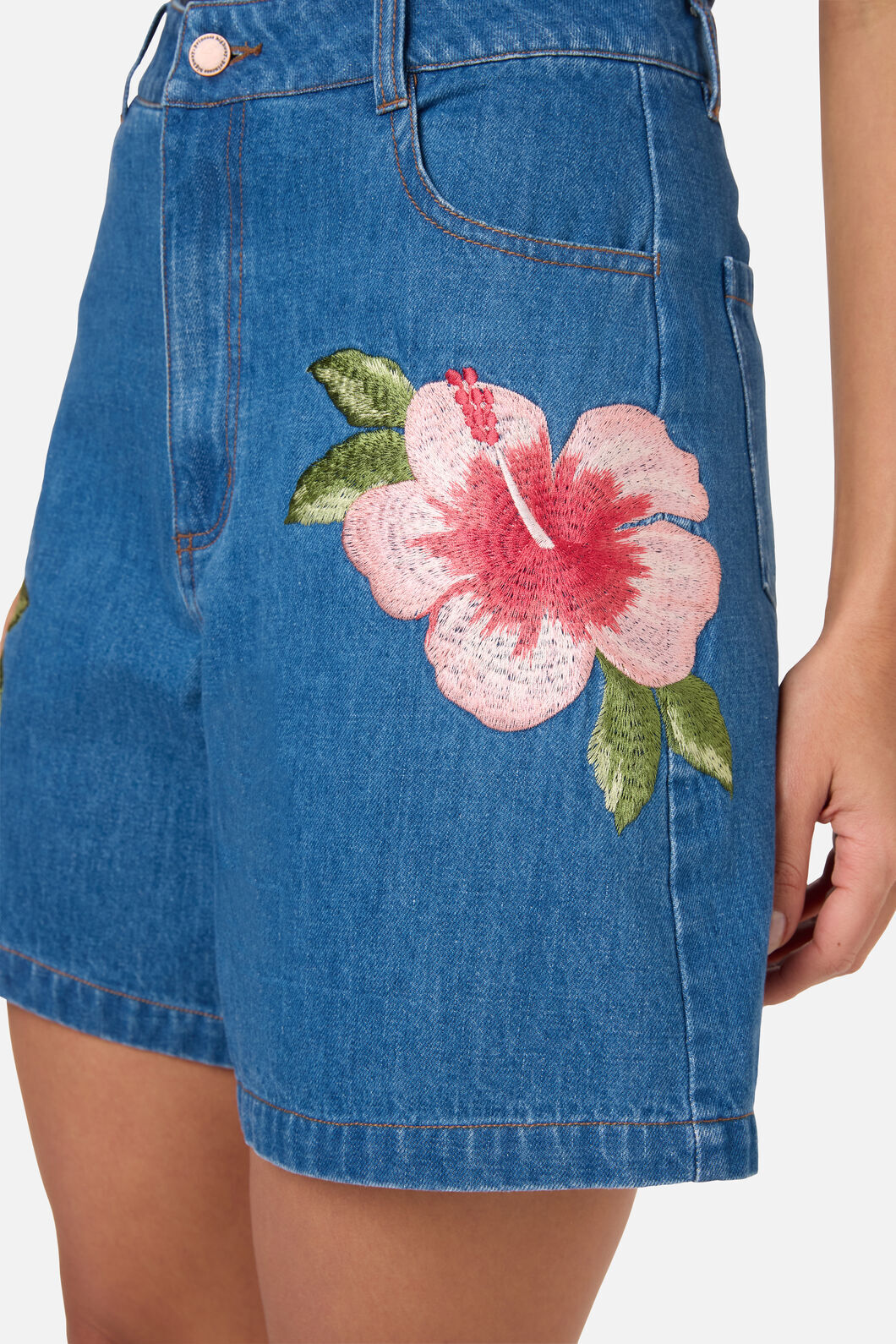 Princess Highway - Hibiscus Emb Denim Short - blue-denim