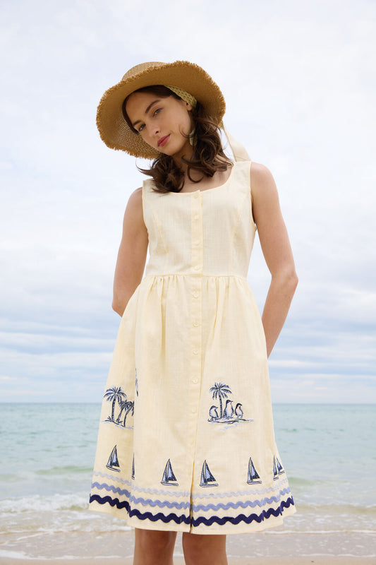 Princess Highway - Seaside Toile Emb Mini Dress - lemon