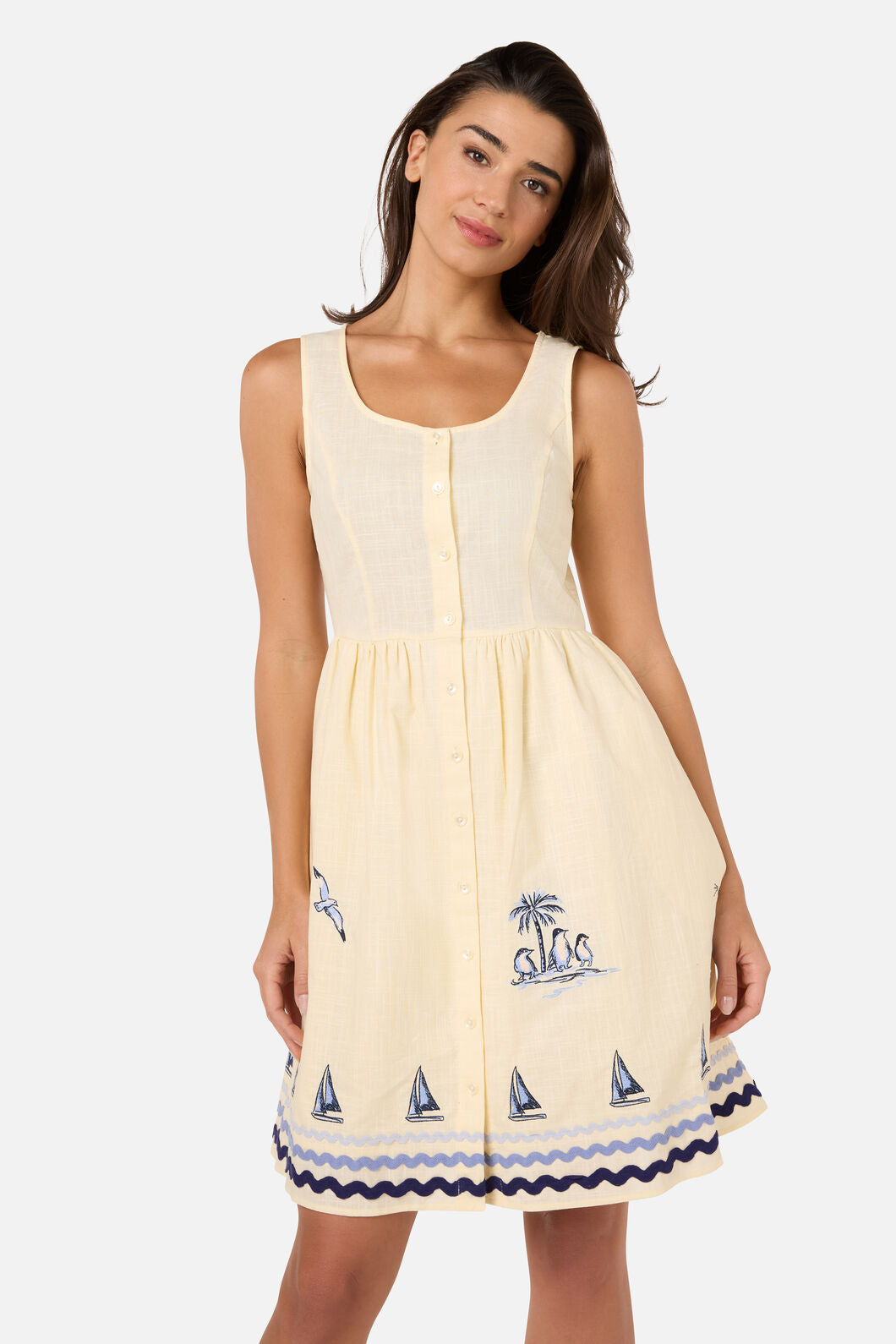 Princess Highway - Seaside Toile Emb Mini Dress - lemon