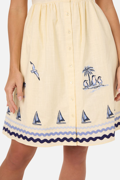 Princess Highway - Seaside Toile Emb Mini Dress - lemon