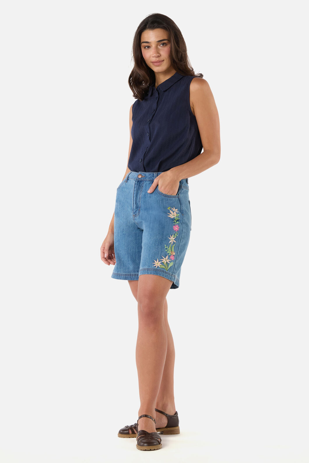 Princess Highway - Sweet Native Embroidered Short - blue-denim