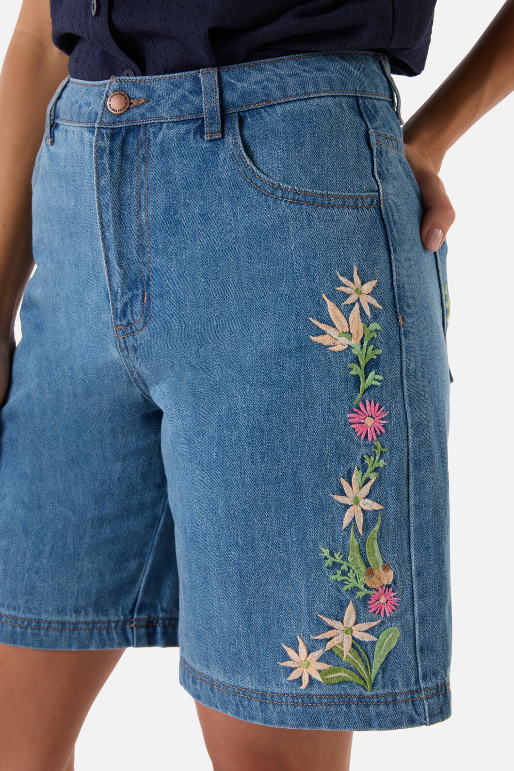 Princess Highway - Sweet Native Embroidered Short - blue-denim