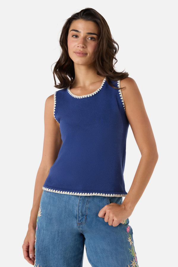 Princess Highway - Imogen Blanket Stitch Knit Top - blue