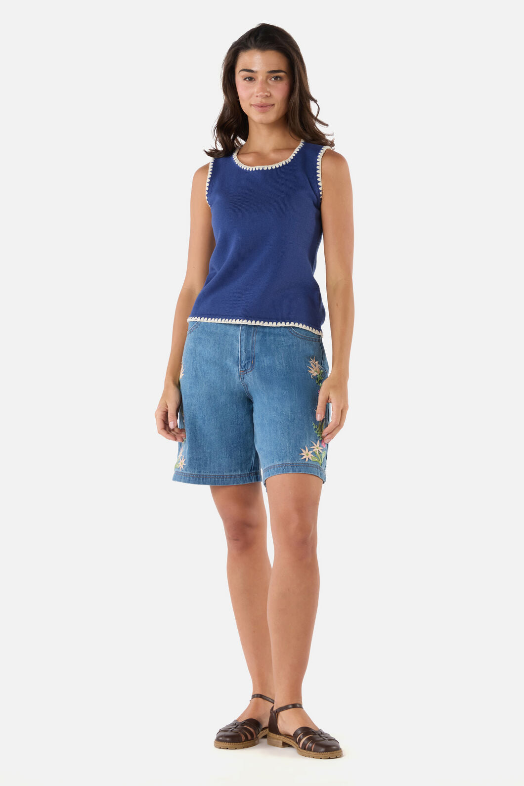 Princess Highway - Imogen Blanket Stitch Knit Top - blue