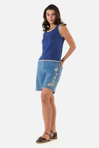 Princess Highway - Imogen Blanket Stitch Knit Top - blue