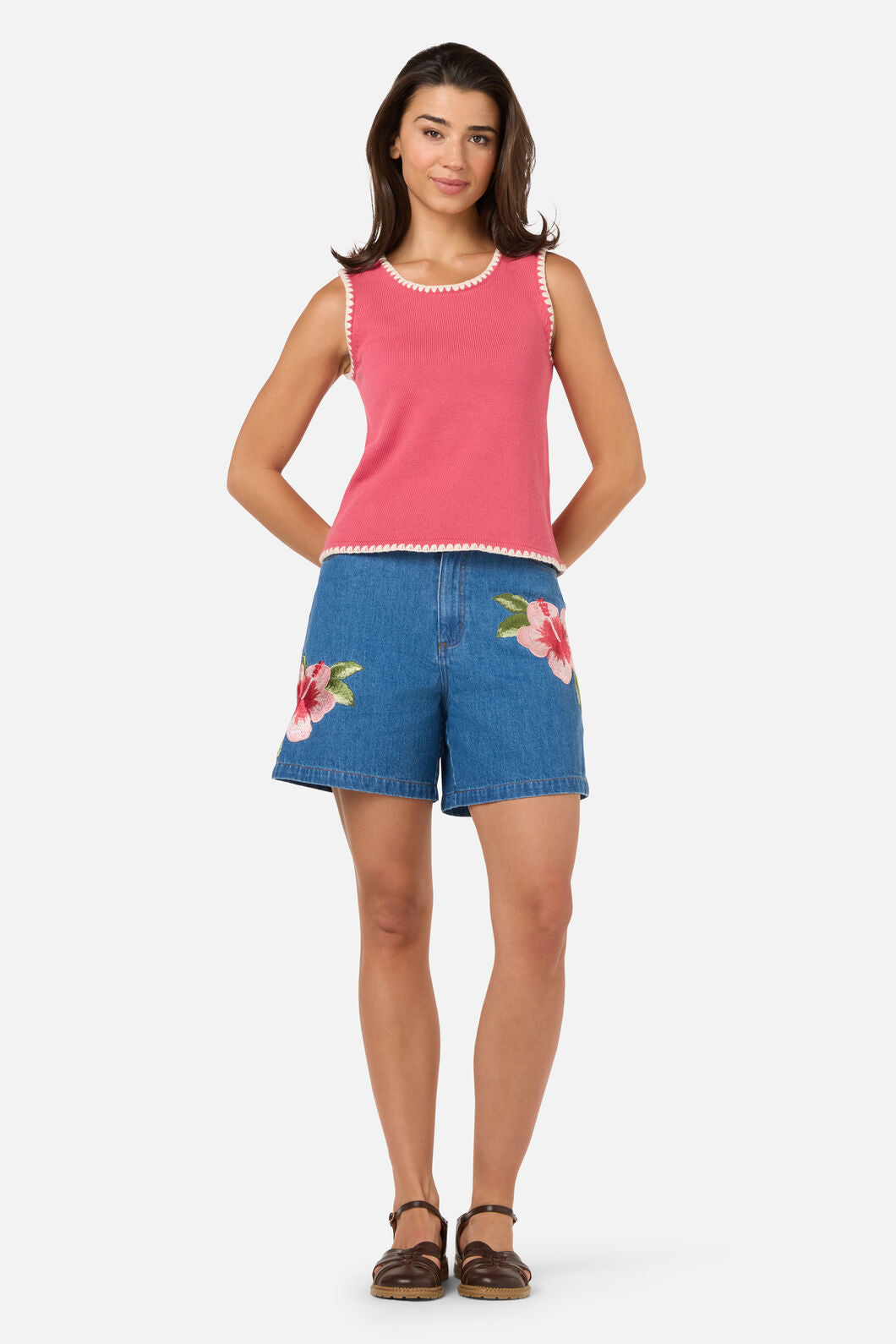 Princess Highway - Imogen Blanket Stitch Knit Top - coral