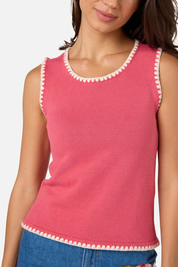 Princess Highway - Imogen Blanket Stitch Knit Top - coral