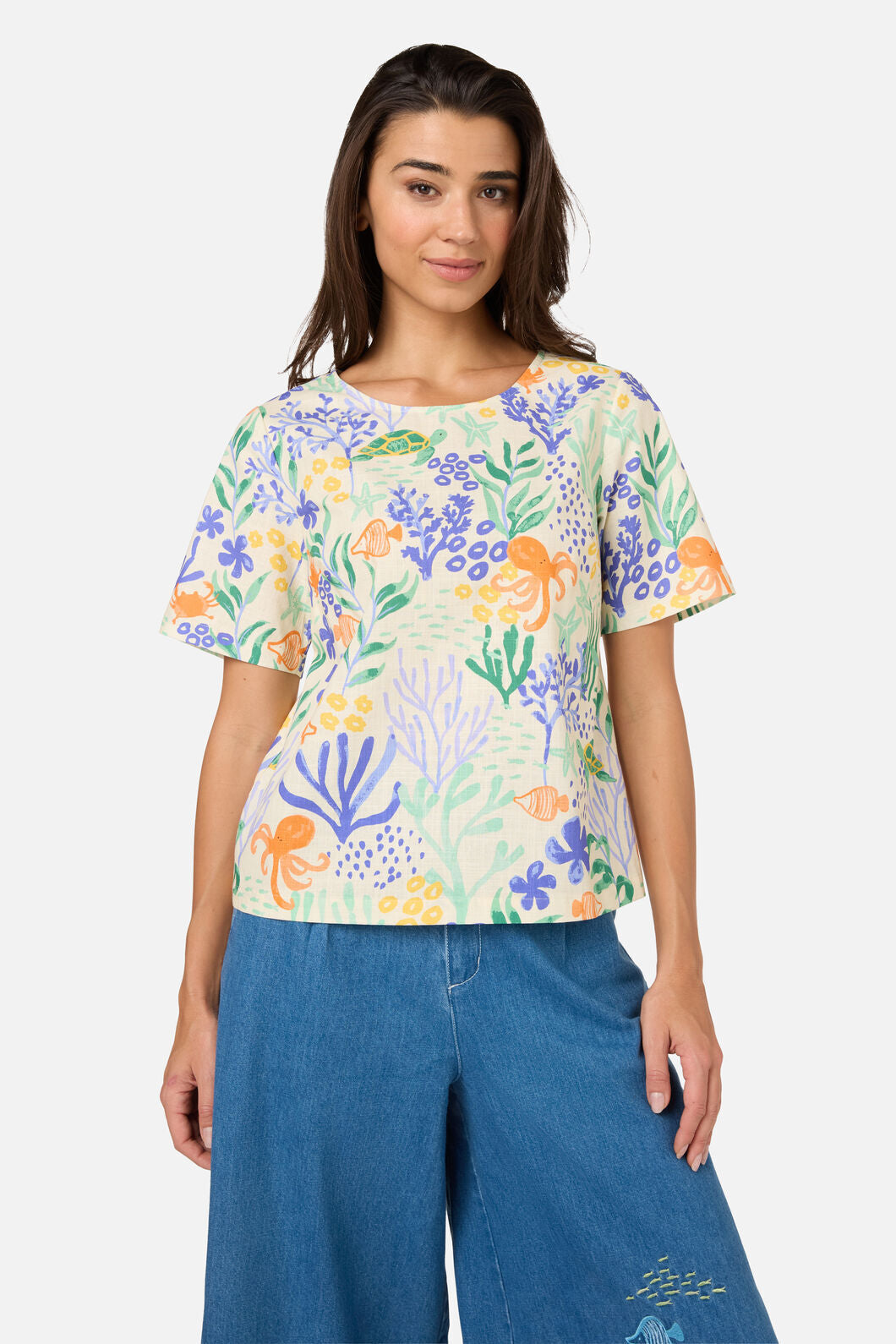 Princess Highway - Coral Reef Short Sleeve Top - cream