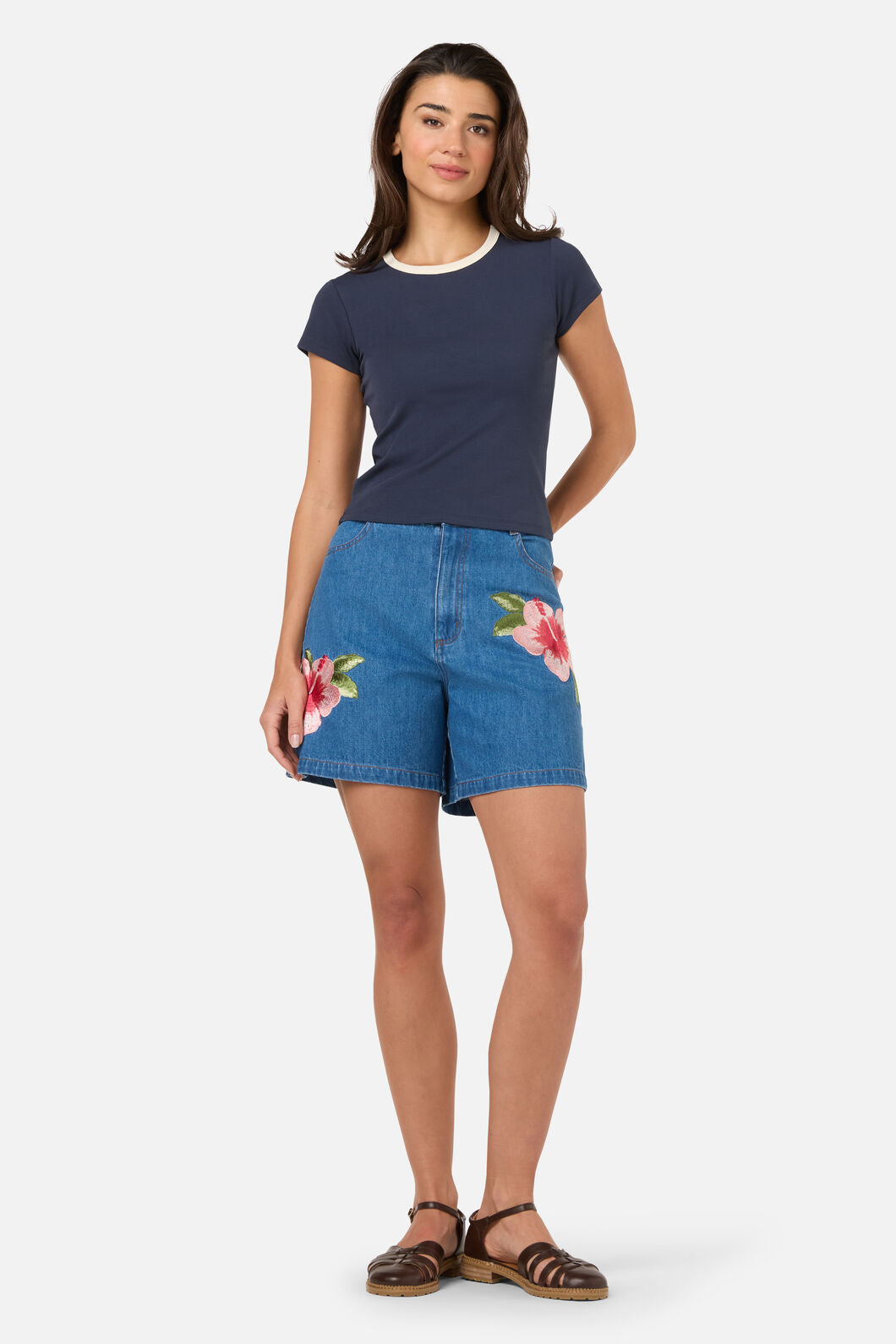 Princess Highway - Jodie Contrast Bind Ringer Tee - navy-cream