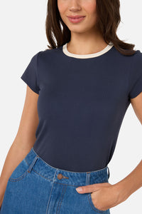 Princess Highway - Jodie Contrast Bind Ringer Tee - navy-cream
