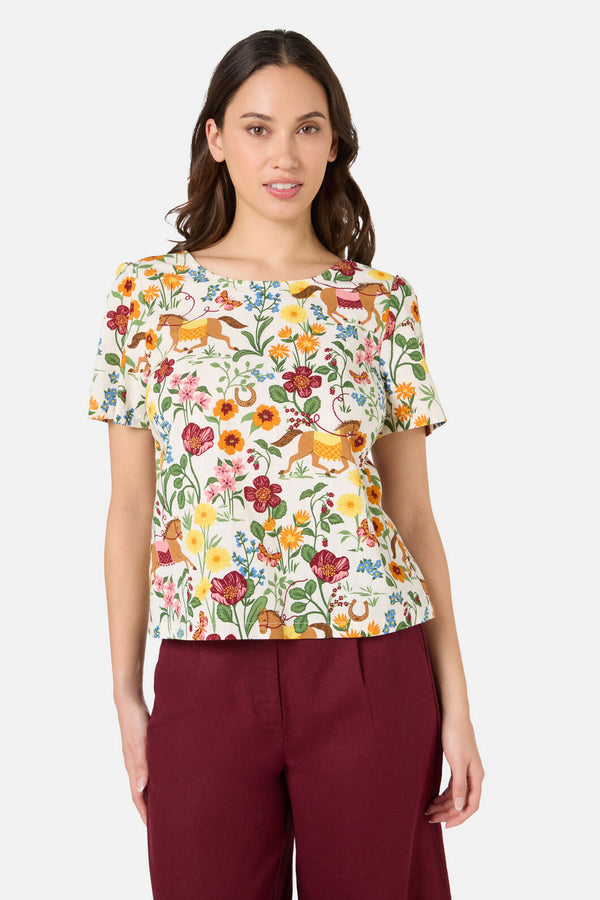 Princess Highway - Fancy Horses Short Sleeve Top - cream