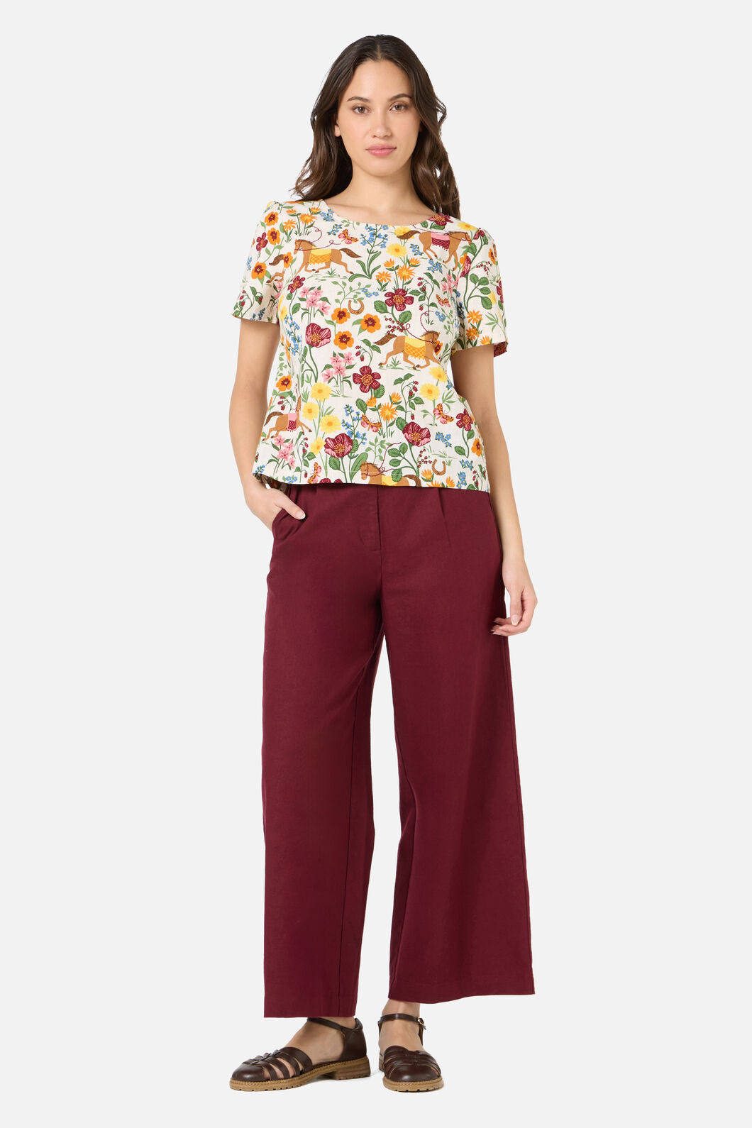 Princess Highway - Fancy Horses Short Sleeve Top - cream